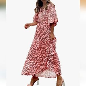 Chic Red Geometric Maxi Dress